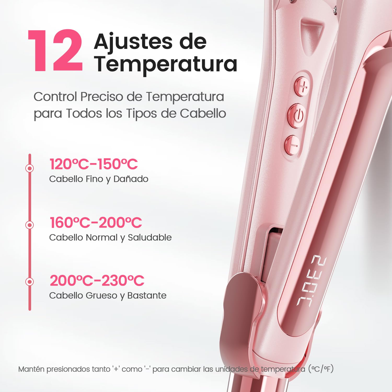 Dekuri planchas del pelo, plancha de pelo de 42 mm, plancha de cerámica sin fricción a base de agua para un cabello sedoso y suave, planchas de pelo profesional para mujeres, 120°C-230°C-Rosa pastel