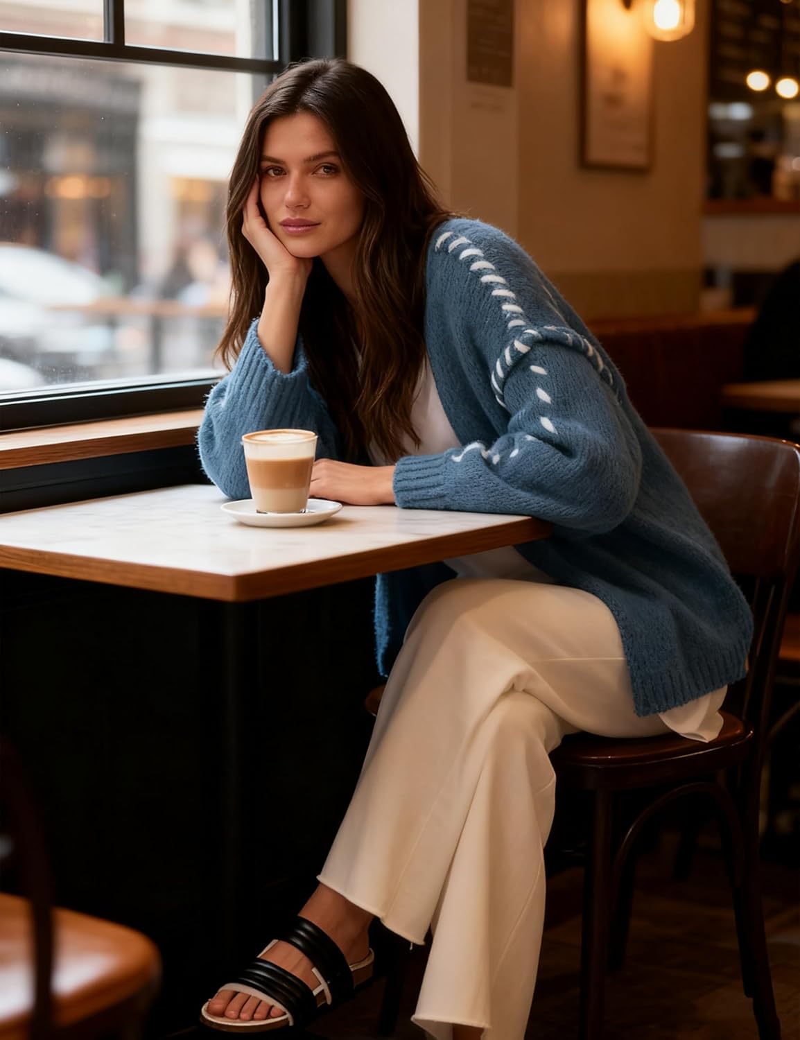 Huaqiao Womens Cardigan Sweaters Long Sleeves V Neck Chunky Knit Coats Open Front Loose Outerwear - Image 3