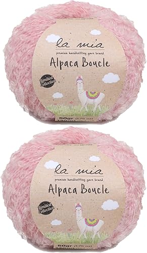 2 madejas La Mia Alpaca Boucle, %80 % alpaca % 15 % lana % hilo de poliamida para tejer y ganchillo, 1.76oz (1.76 onzas) 459.3ft (153 yardas), rosa