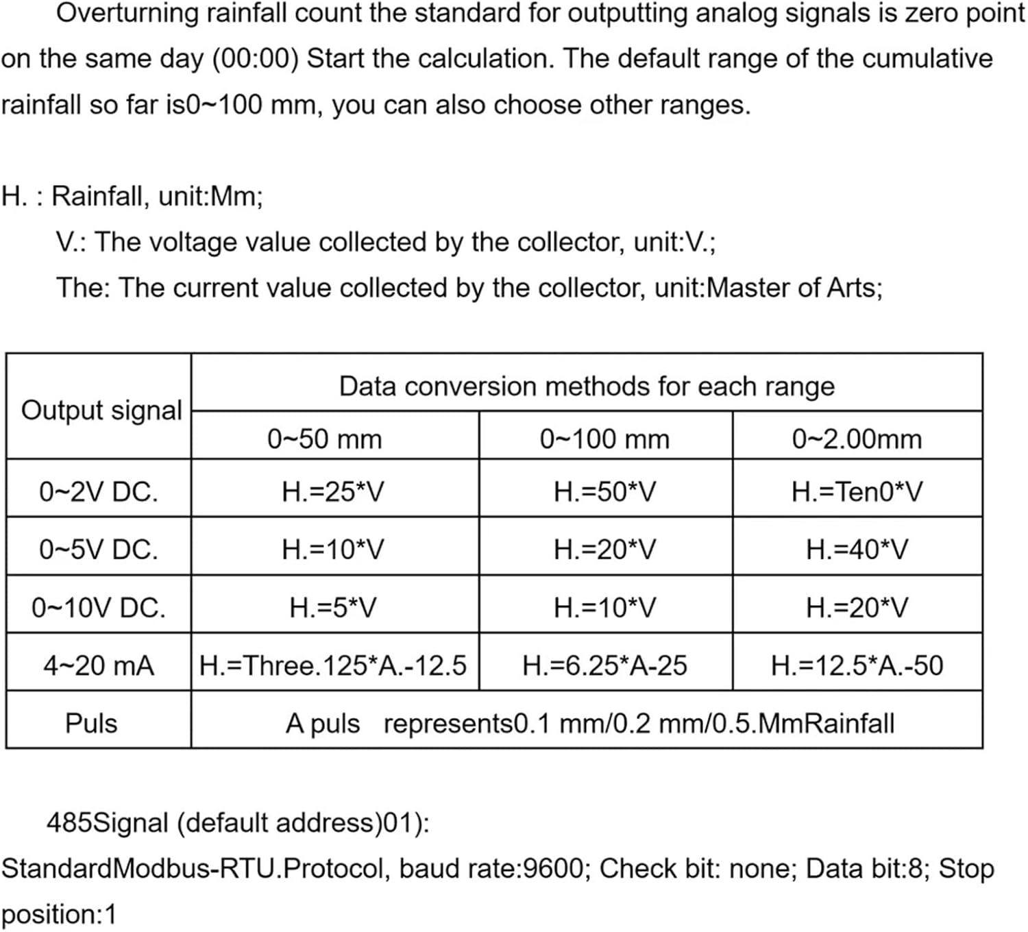 Stainless Steel Rain Gauge Single Bucket Rain Sensor, Rainfall Meteorological Monitoring Transmitter Precipitation Sensor(0.2MM RS485)