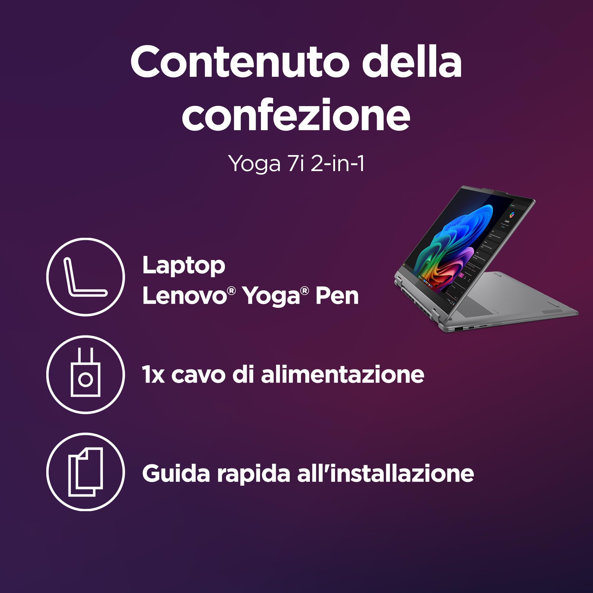 Lenovo Yoga 7 2 in 1 Notebook Copilot+ PC Convertible Touch 14" OLED WUXGA Intel Core Ultra 7 256V RAM 16 GB SSD 512 GB Windows 11 Home WiFi 7 Luna Grey