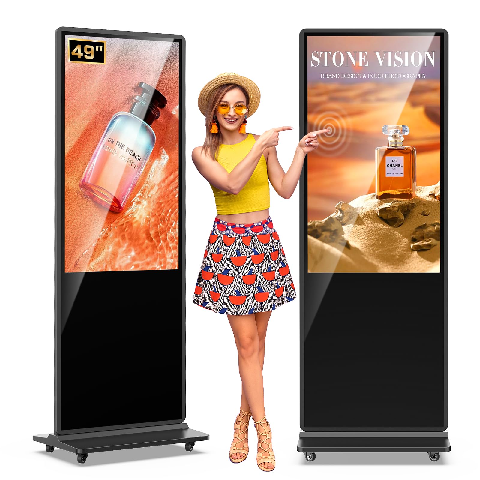 MWE 49 Inch Indoor Digital Signage Touchscreen Kiosk Floor Standing Advertising Display LCD Totem Interactive Display Poster Android System with Auto Media Player