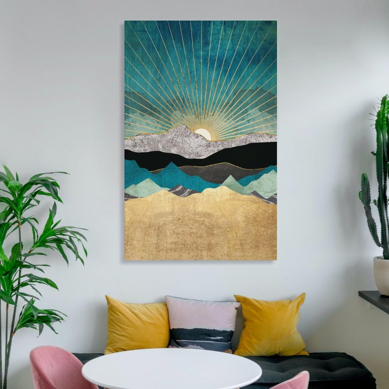 Amazon.co.jp: 北欧風景キャンバス絵画抽象的な山の日の出ウォール