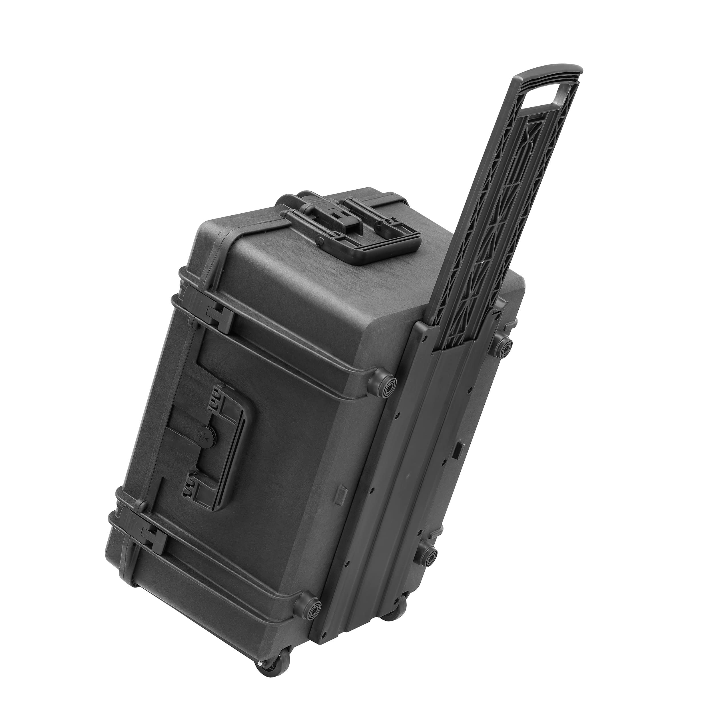 TOMcase Outdoor case with Trolley, 62x46x34 cm, contenitore di trasporto, grande valigia impermeabile con inserto in schiuma cubica, valigetta rigida, custodia per fotocamera (nero)