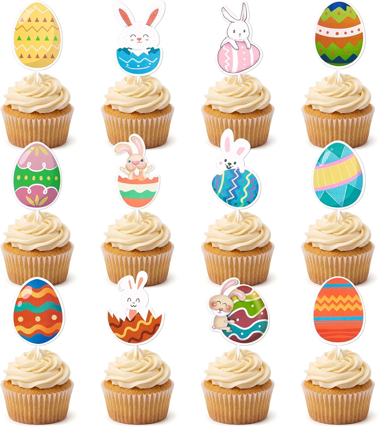 24 Pack Easter Cupcake Toppers Easter Egg Cupcake Decorations Bunny Cupcake Toppers for Kids Girls Birthday Baby Shower Party Supplies (Style2)