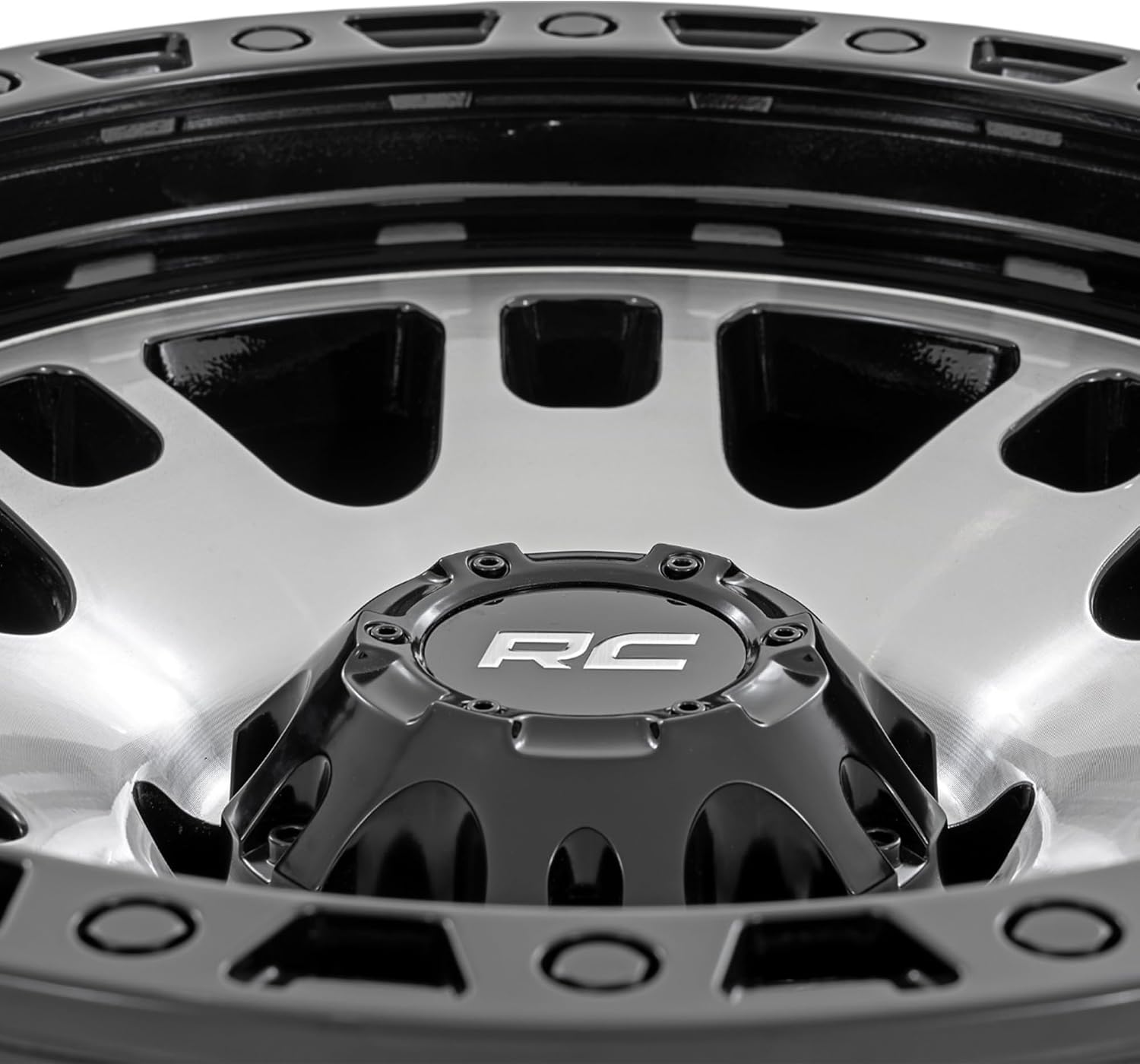 Rough Country 82 Series Off-Road Wheel - 17x9, 5x4.5" Bolt Pattern, 12mm Offset, 8-Spoke One-Piece Aluminum with Machined Face & Semi-Gloss Black Lip