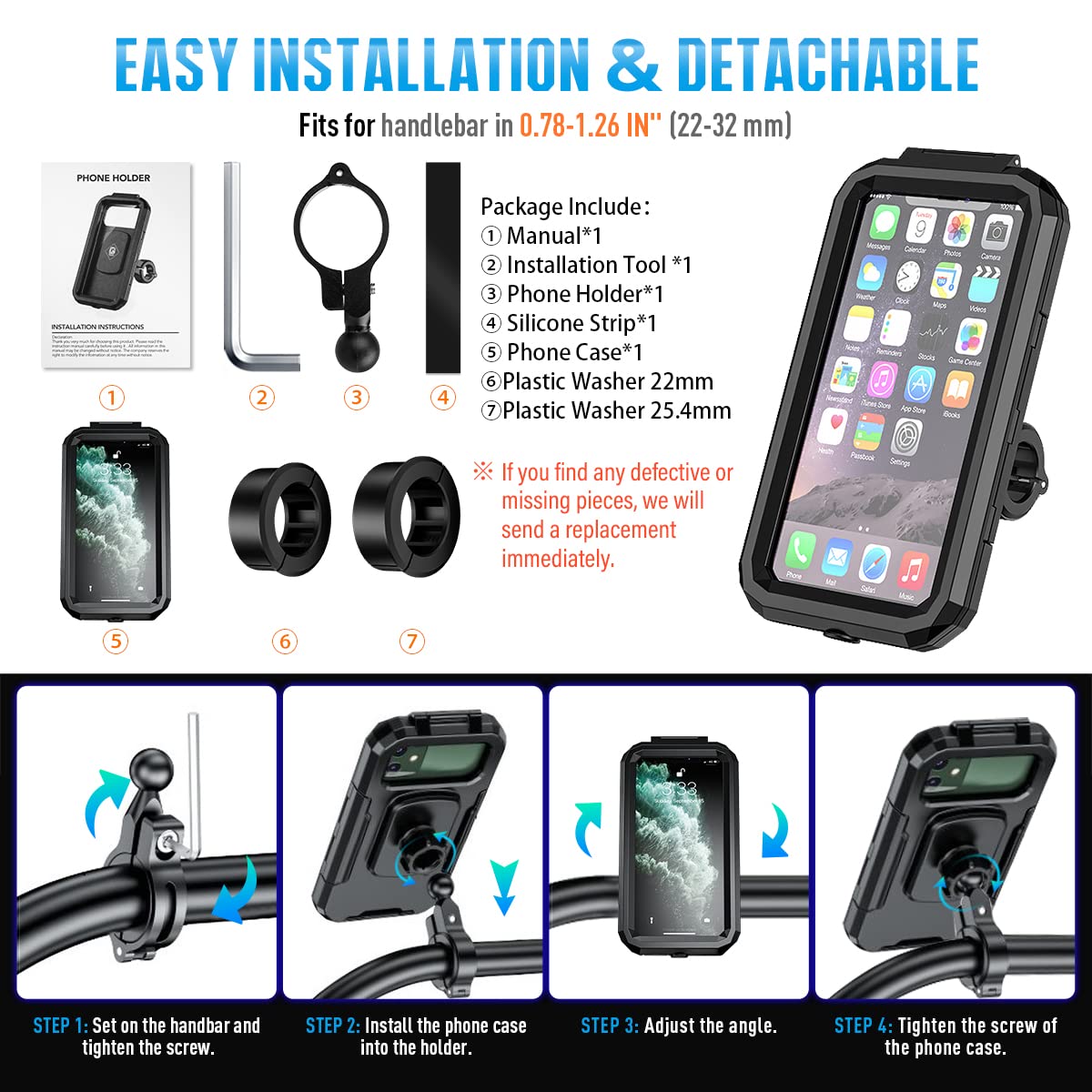 Supporto Telefono Moto Impermeabile con Rotazione 360° Anti Vibrazione per Smartphone 5.5-6.8"