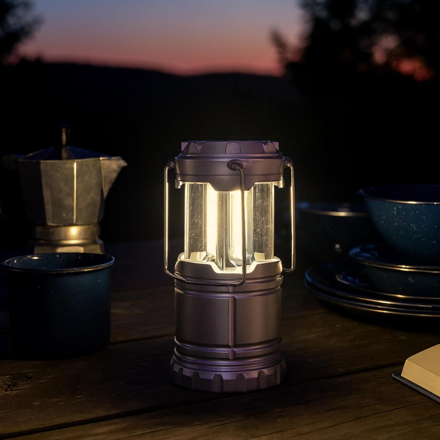 ASR Outdoor Pop-Up Hanging Light, 8-inch Camping Lantern Battery Operated LED with Auto-On Function