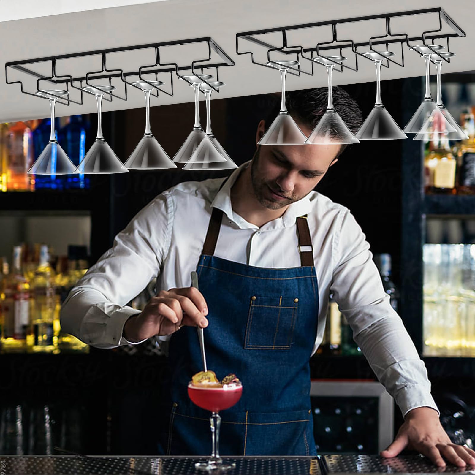 Dokeno 2 Pezzi Portabicchieri da Vino, Supporto per Calici da Vino Sotto Armadietto con Viti, 4 Slette Porta Bicchieri da Appendere per 8-12 Bicchieri per Famiglia, Ristorante, Hotel