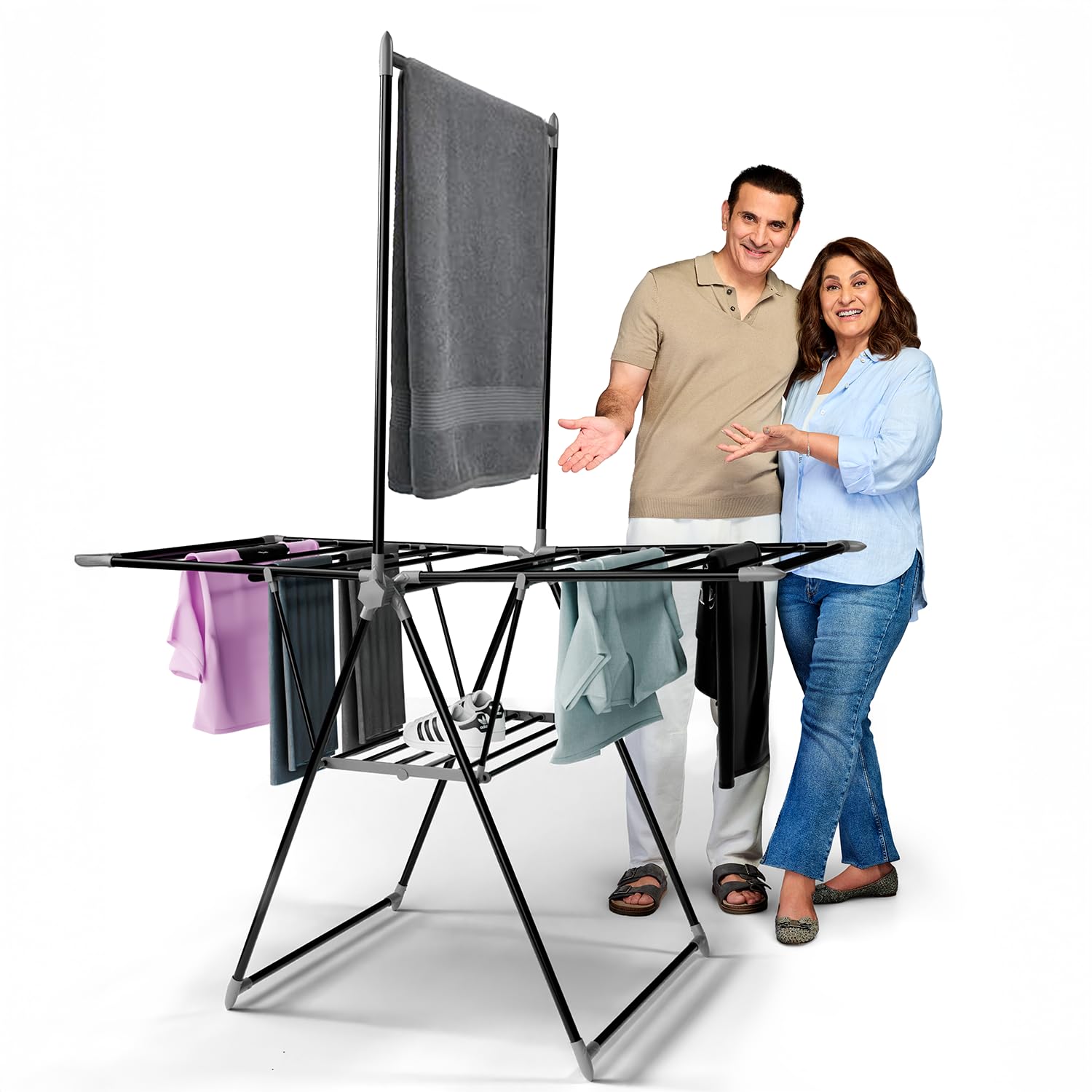 Lifelong Clothes Drying Rack – Foldable Hanging Stand with Height Adjustable Wings | 55 Feet Drying Length | Portable & Easy to Store Laundry Rack for Balcony | Carbon Steel Hanger