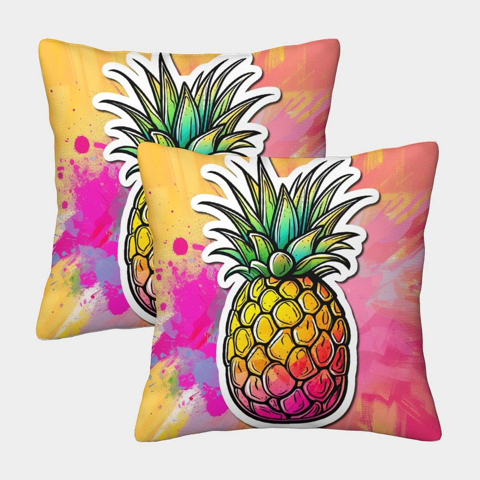 Nraopevvd Style-2 Pineapple Cushion Cover Set Of 2 Decorative Machine Washable Pillowcases Square Pillow Cases With Invisible Zipper Cushion Covers For Outdoor Home Bed Decor Throw Pillow Case 40X40cm