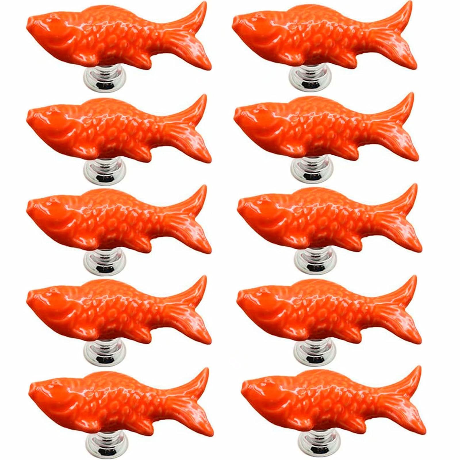 Frolahouse Orange 10Pcs Fish-Shaped Single Hole Ceramic Knob,Modern Hardware Material, Easy To Install Drawer Pulls, Used For Dressing Table, Closet Knobs