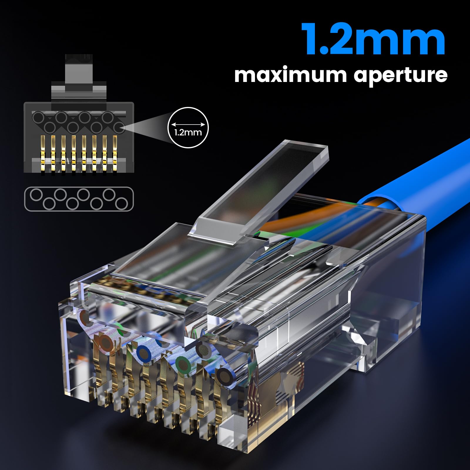 MOGOOD 10 Pezzi Connettori RJ45 Cat6 10Gbps, Contatti Placcati in Oro, Connettori a Crimpare Compatibili con Cavi Ethernet Cat6 e Cat5e