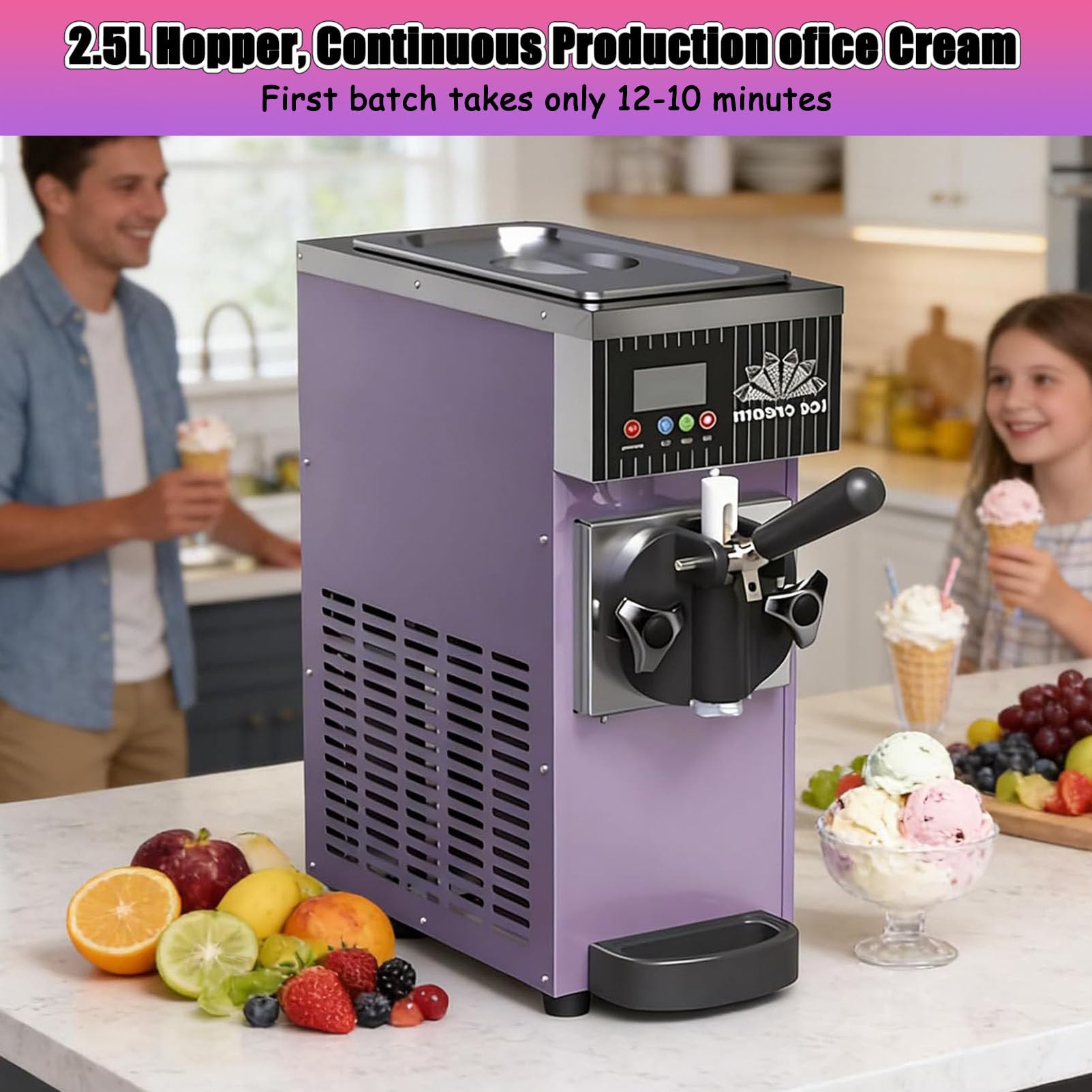 Máquina comercial de helado, máquina de helado de un solo sabor, 4-5 kg/h, limpieza automática y preenfriamiento, para bares, restaurantes, naranja, morado
