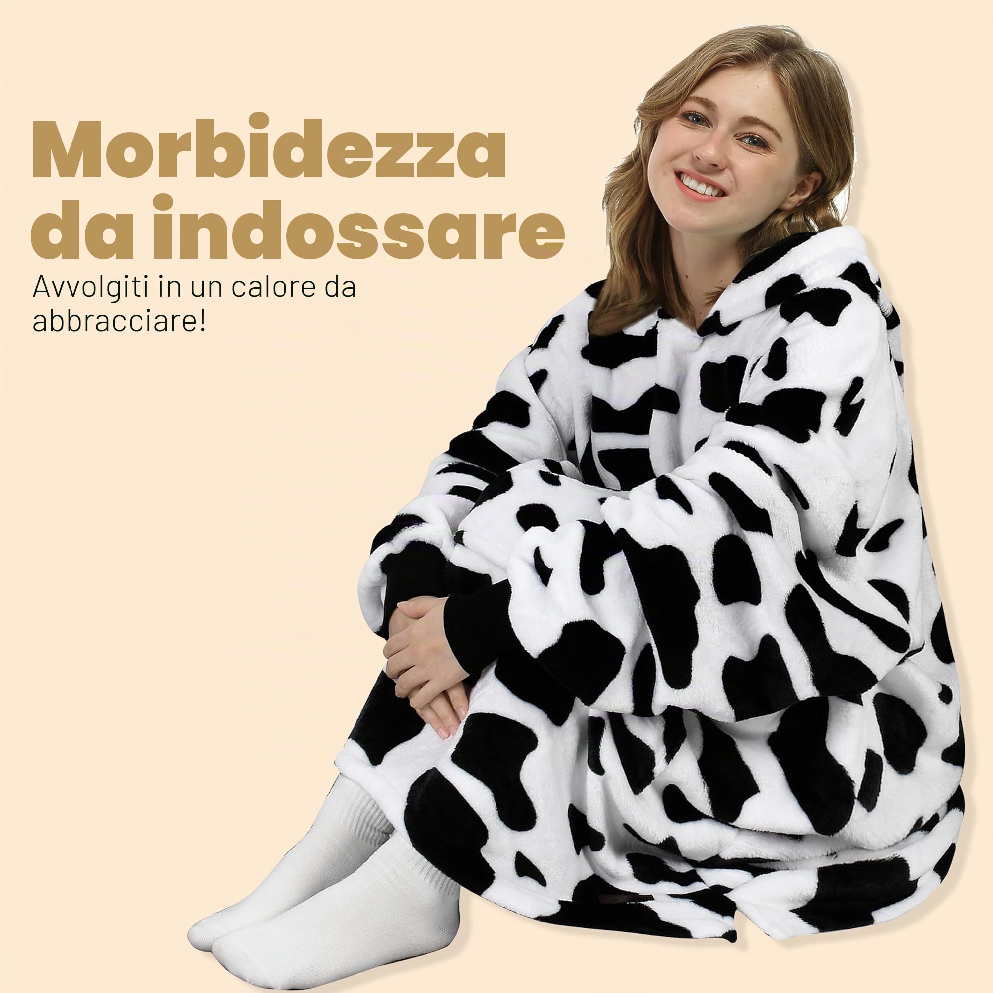 Catalonia Classy Felpa con cappuccio oversize Lungo, felpa oversize pile con ampia tasca frontale, coperta con maniche mucca, Regalo per adulti, donna, adolescenti, fidanzata, moglie
