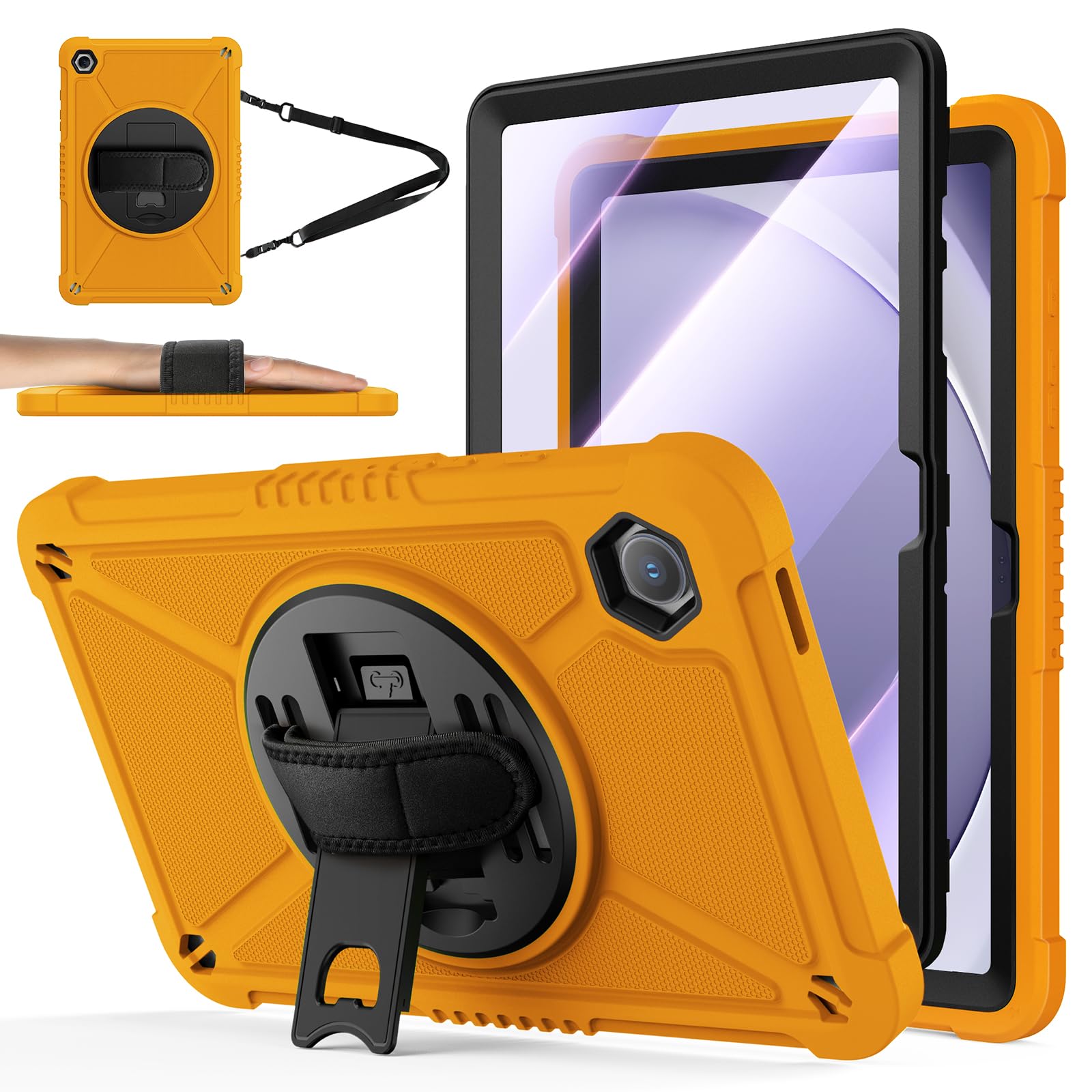 ZtotopCasesfor Samsung Galaxy Tab A9+ / A9 Plus 11'' 2023 (SM-X210/X216/X218), Shockproof Hard Duty Case with Screen Protector+360 Rotating Hand Strap&Stand+Shoulder Strap for Tab A9+ Tablet, Orange
