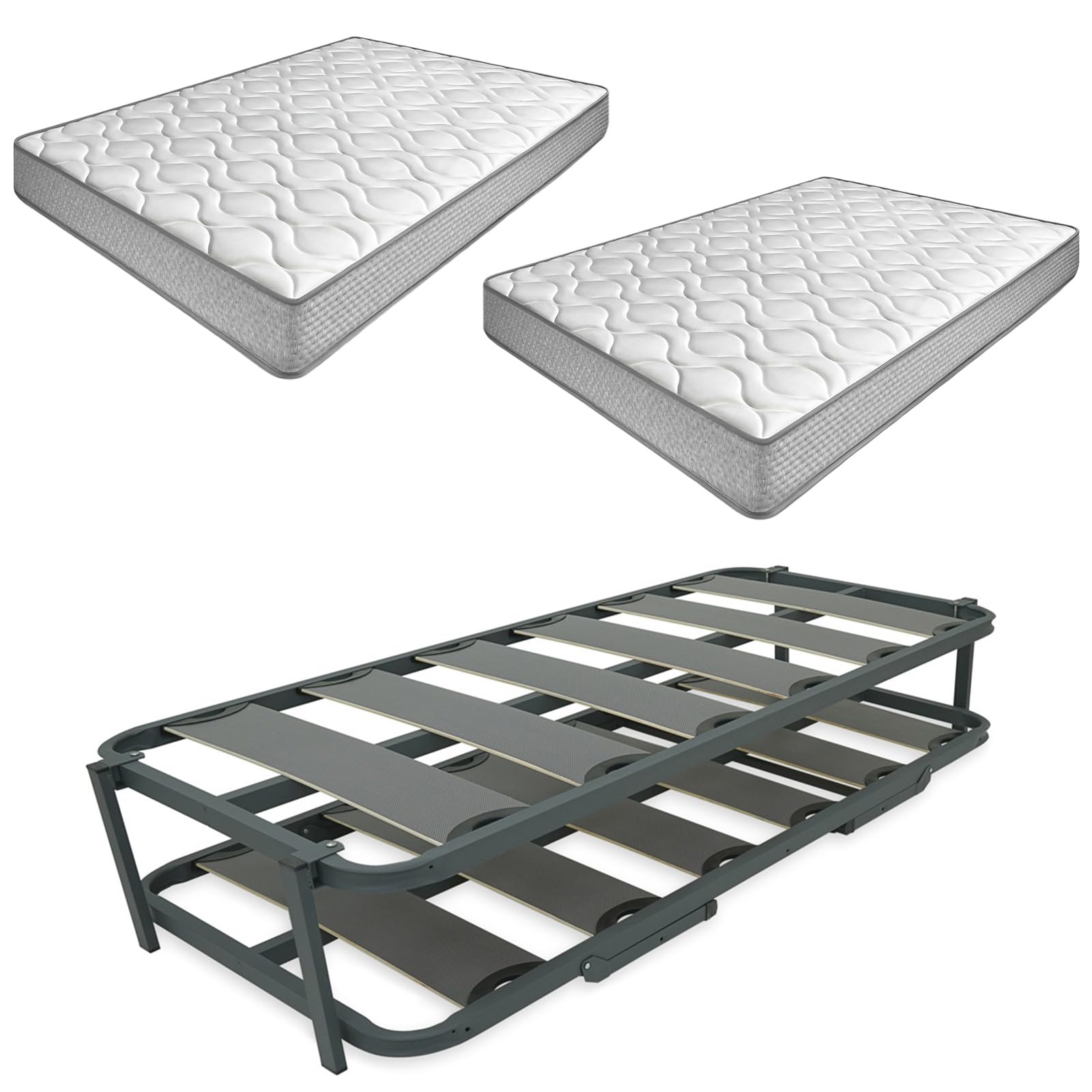 amuéblate Online - Cama Completa con 2 Colchones Viscoelásticos Carla (Cara Invierno/Verano) + Cama Nido Reforzada, 90 x 190