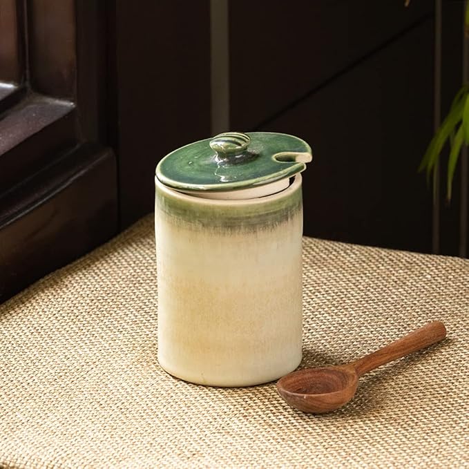 ExclusiveLane Ceramic Pickle Jars for Dining Table with Spoon & Lid