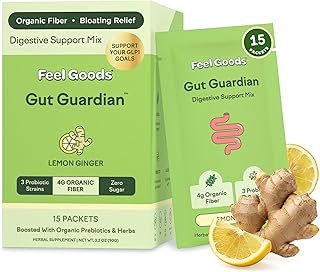 Feel Goods Gut Guardian, Gut Health Powder Packets - Probiotic Fiber with Prebiotics & L Glutamine for Digestive Health, Bloating Relief & Digestion Support, Gut Cleanse - Zero Sugar & Organic Flavor