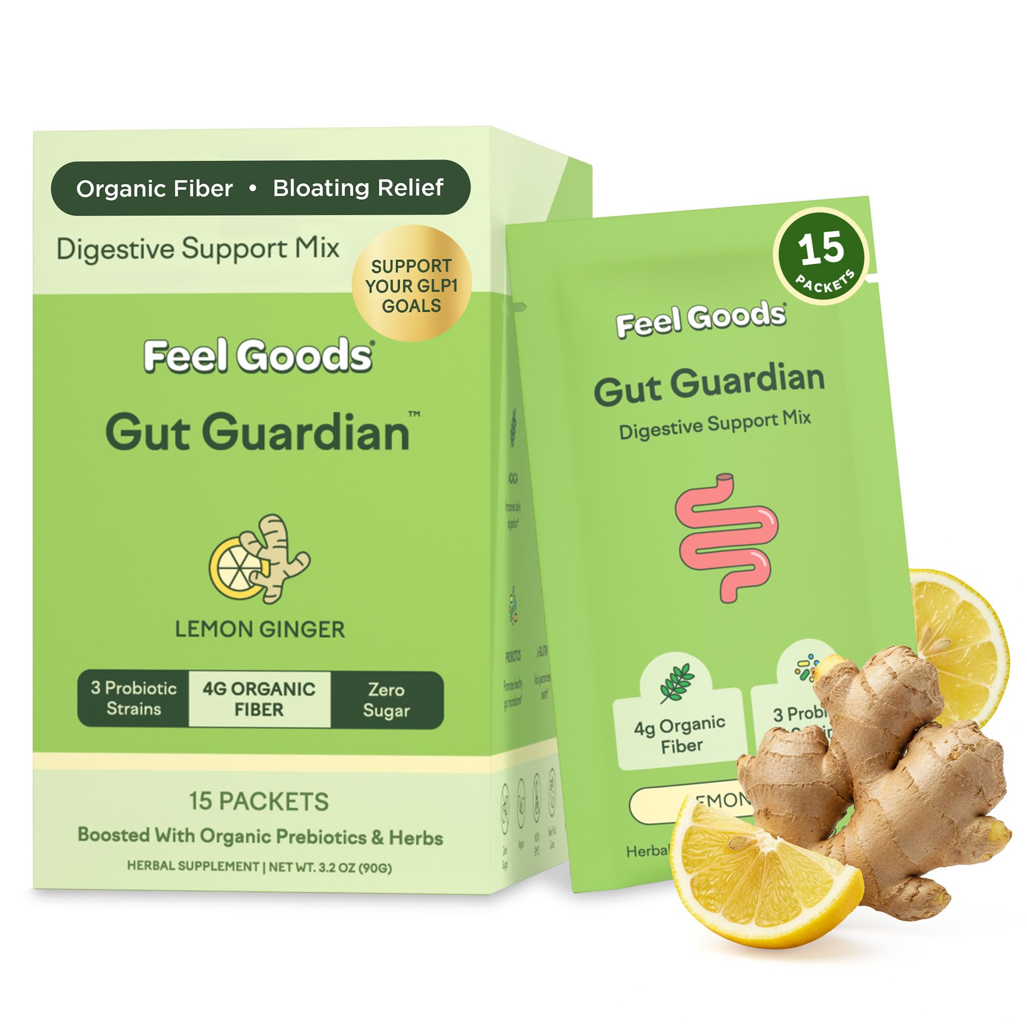 Gut Guardian, Digestive Health Powder Packets - Probiotic Fiber Powder with Prebiotics & L Glutamine for Gut Health, Bloating Relief & Digestion Support - Zero Sugar & Organic Flavor