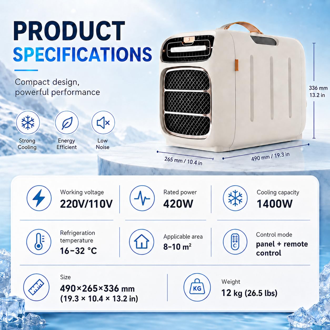 Aire Acondicionado portátil para el hogar y vehículos recreativos, 220 V Cold | Aire acondicionado portátil enfriamiento rápido deshumidificador modo de suspensión temporizador de 12 horas