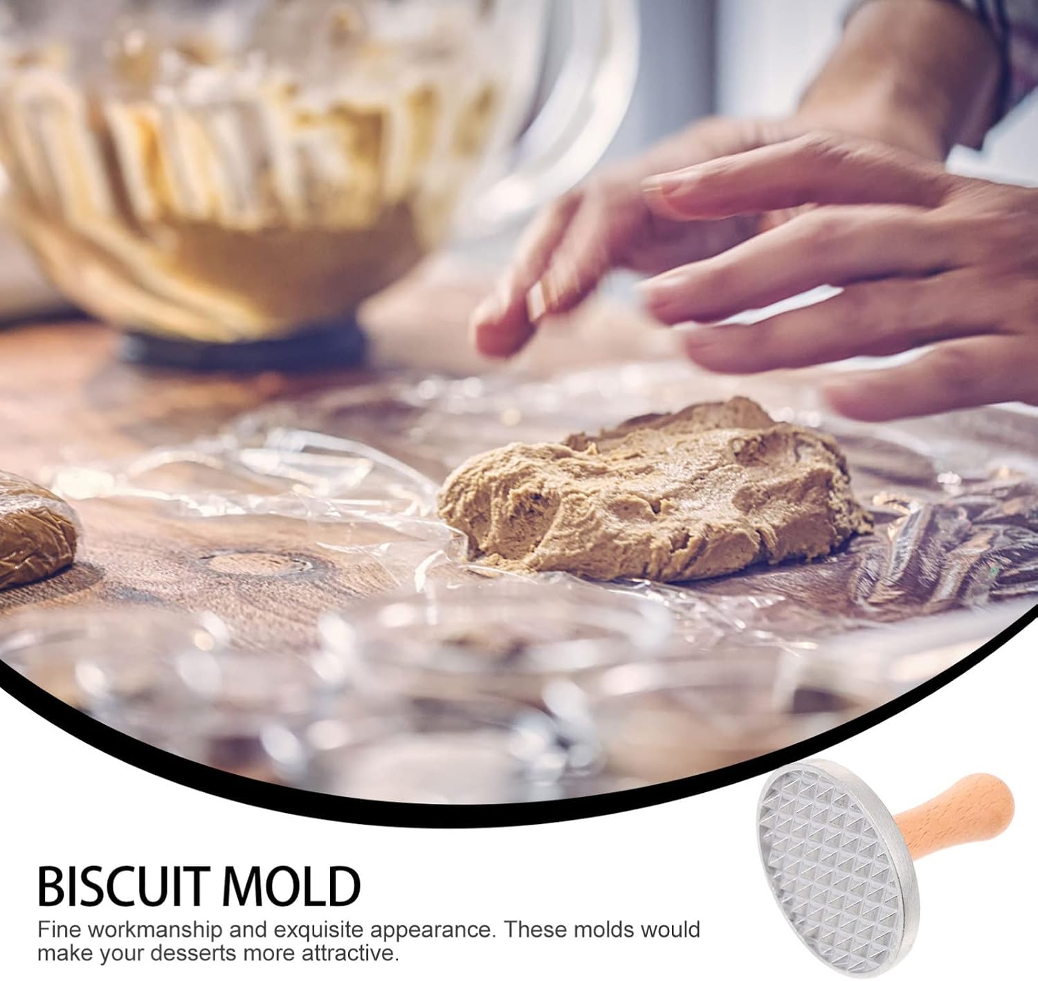 BESTonZON Cookie Zinc Alloy Cookie Press Molds with Wooden Handle Fondant Embosser Stamp Biscuit Presser Round Fondant Stamp for Diy Baking Cake Pastry Style A - Image 4
