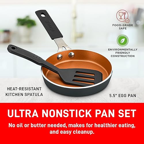 Miniatura 3 de Bakken- Swiss Mini sartén antiadherente para huevos y tortillas, 2 piezas, bandeja para huevos 5.5 pulgadas con cobre antiadherente, sartén