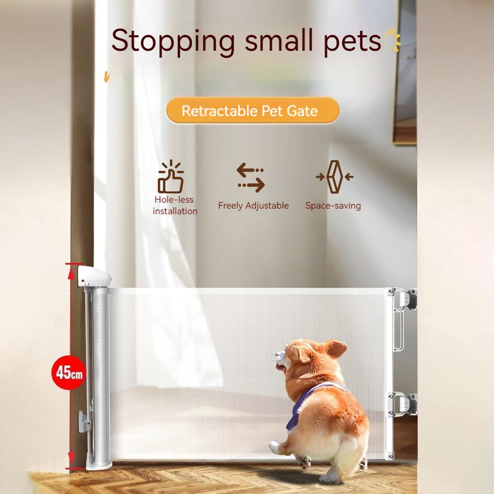 Barriera Retrattile Per Animali Domestici 45x150 cm Recinto Sicurezza per | Cancello Di Protezione Estensibile Per Porte Interni Esterni Scale Casa Bambini Cuccioli