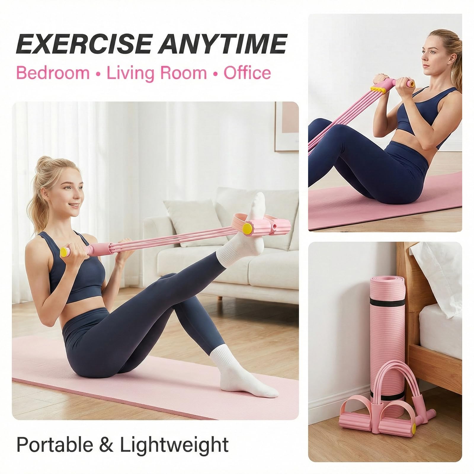 appareil de résistance à pédales, 1 pièce rose avec 6 tubulures, équipement multifonctionnel pour entraînements complets, tubes TPE pour tous les poids