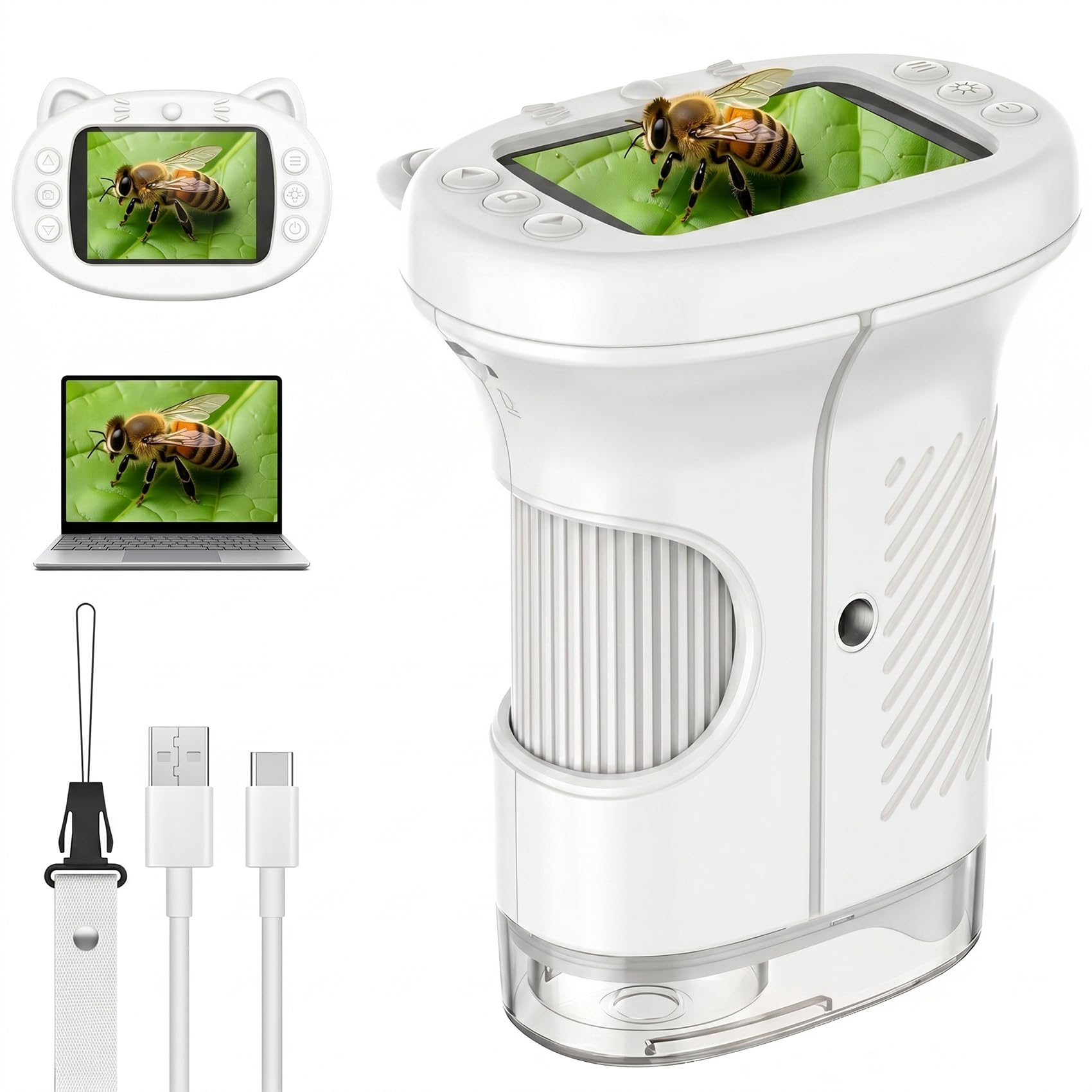 GlobalCrown Microscopio para niños,Microscopio Digital portátil de Bolsillo con 200x Aumento,Compatible con PC,Juguete Infantil Regalo para niños y niñas de 3 4 5 6 7 8 9 10 11 12 años