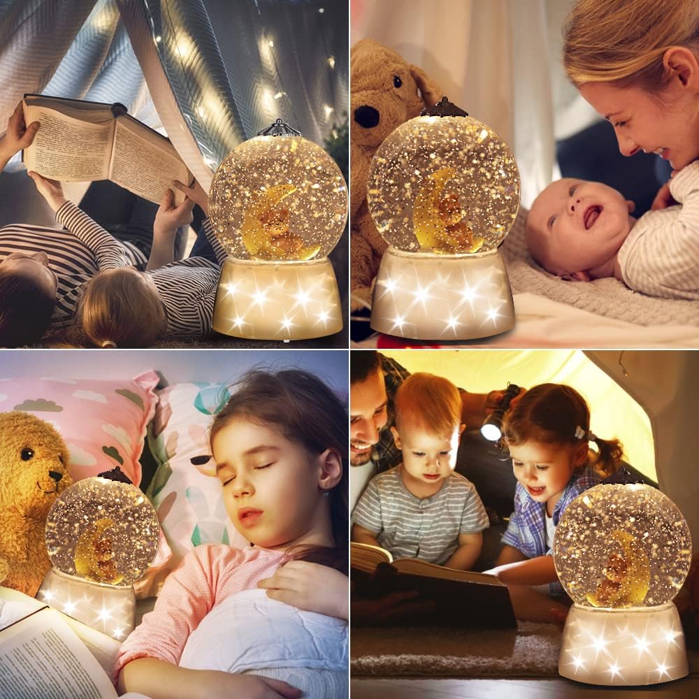 VITAKEO-[360° Rotating] Polar Bear Snow Globe,Decoration Music Snow Globe Lanterns for Perfect Kid Present,Valentine's Day,Christmas&Birthday Present,USB or with Batteries.(7.48"x4.33")