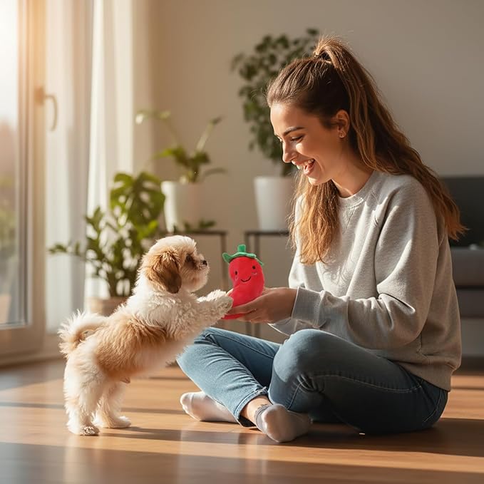 Juguete para perro de tela con sonido forma de ají rojo miniatura 3