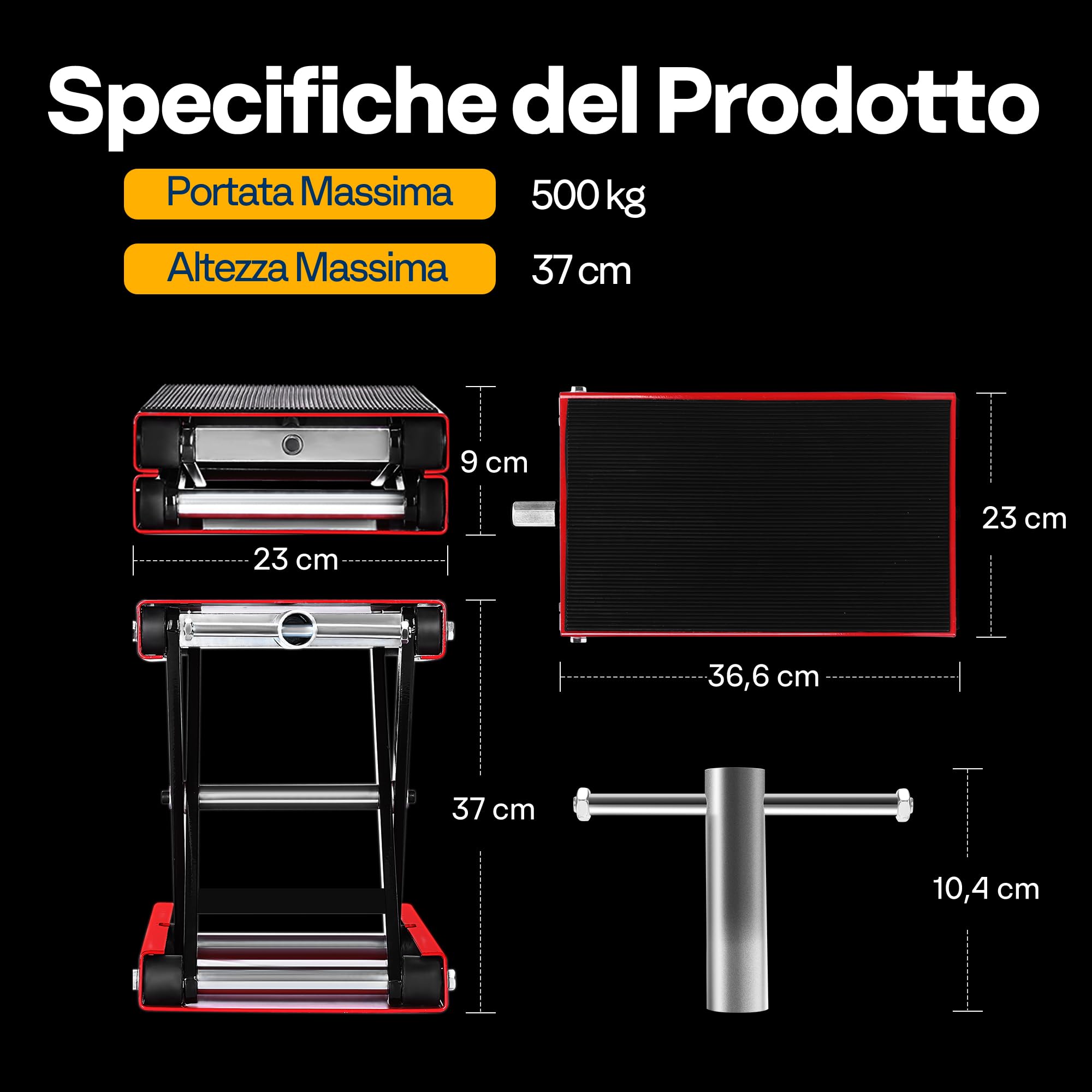 VIVOHOME Sollevatore Moto Altezza Regolabile Centrale a Forbice, Ponte Sollevatore in Acciaio Alzamoto 500kg Capacità per Auto ATV Motocross Riparazione Garage Rosso