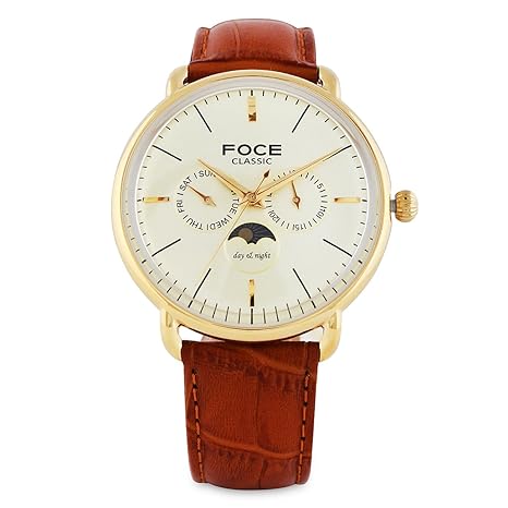 FOCE Analogue Golden Dial Mens Dome Glass Moonphase Watch - [FC12GGL-GOLD]