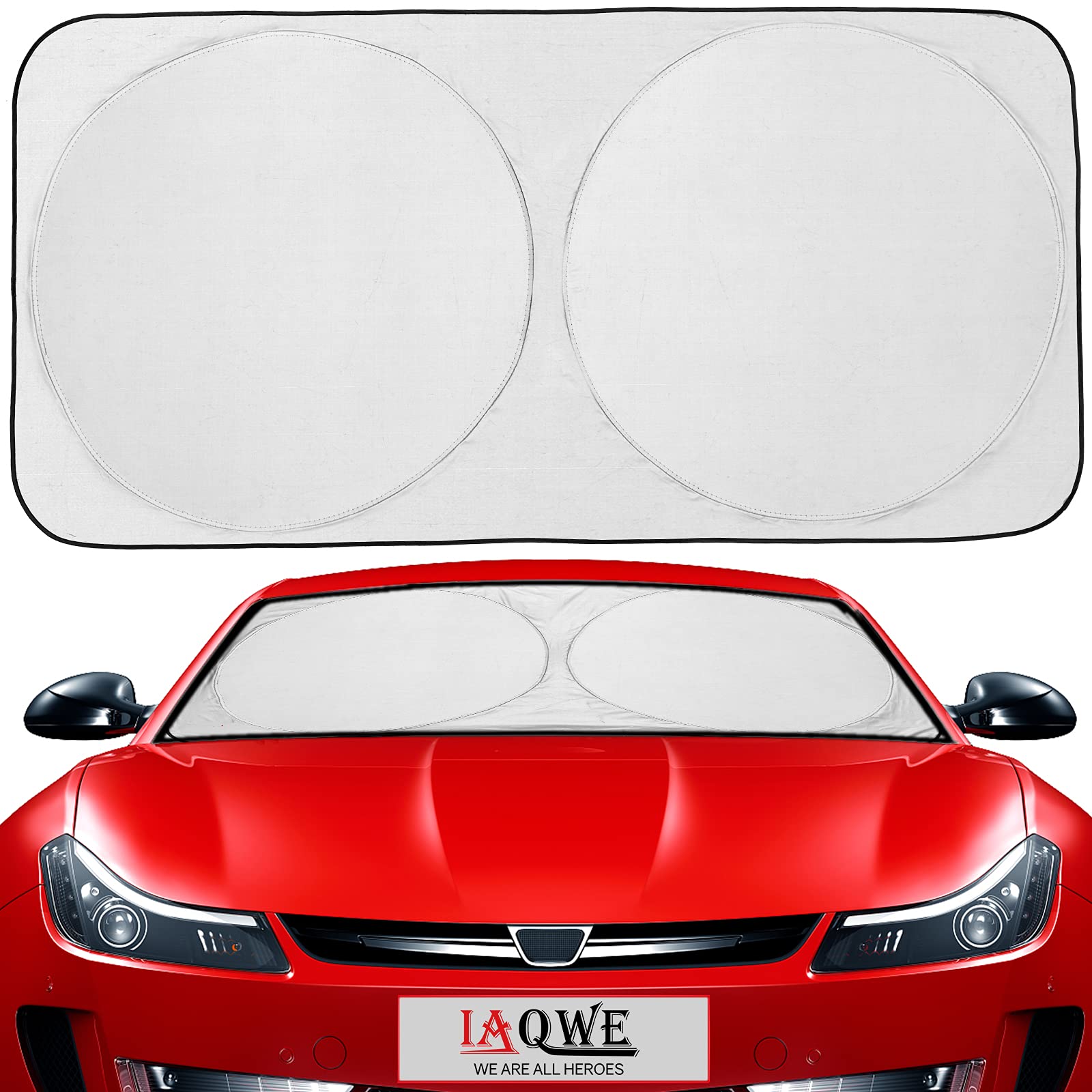 IAQWE Windshield Sun Shade Blocks UV Rays Foldable Sun Visor Shield Sunshade with Automotive Interior Protection for Most Vehicle SUV Truck Pickup, 1 Pack (Medium)