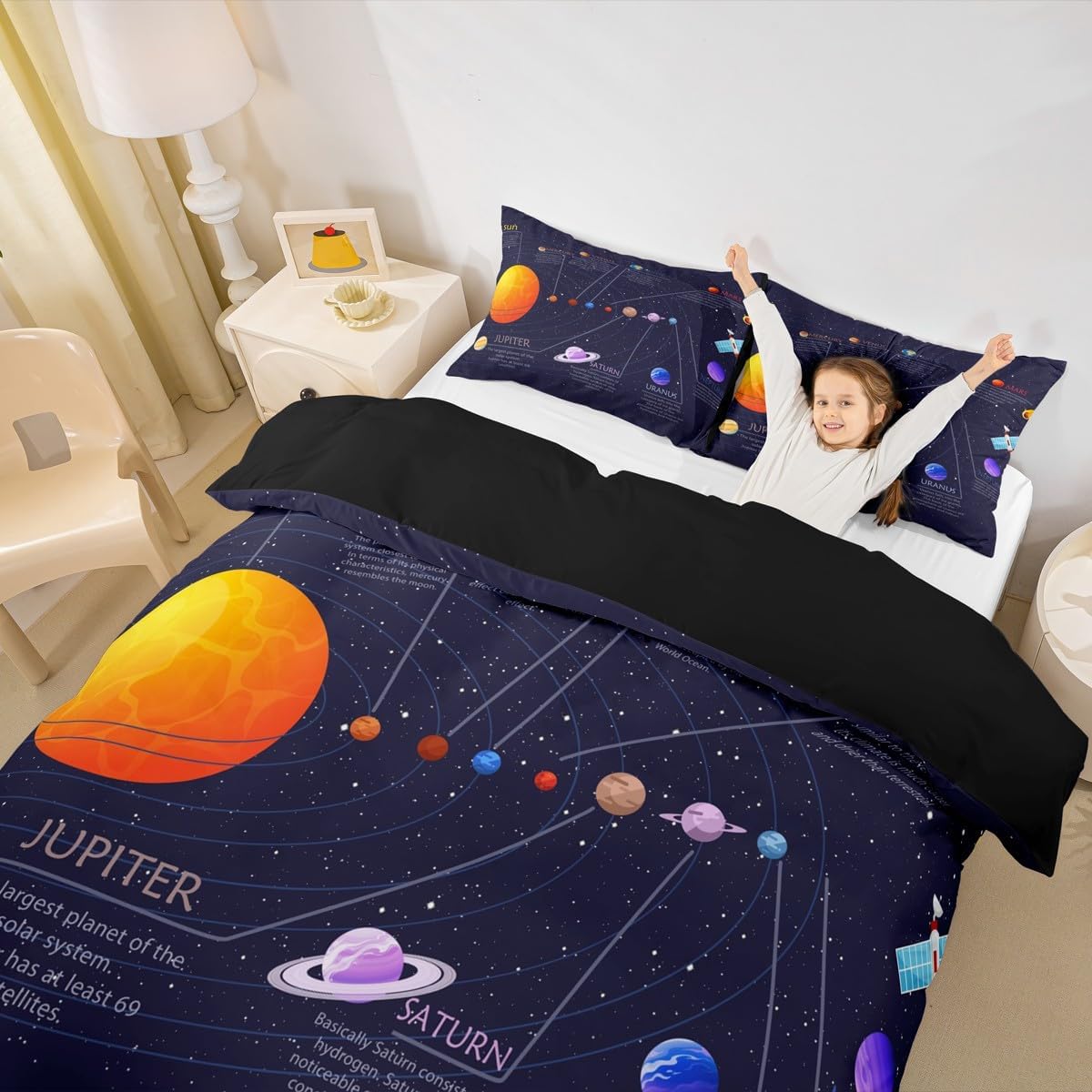Outer Space Duvet Cover Solar System Bedding Set For Kids Boys Children Universe Planets Comforter Cover Set Ultra Soft Galaxy Blue Purple Decor Bedspread Cover Twin Size Bedding Collection 2Pcs