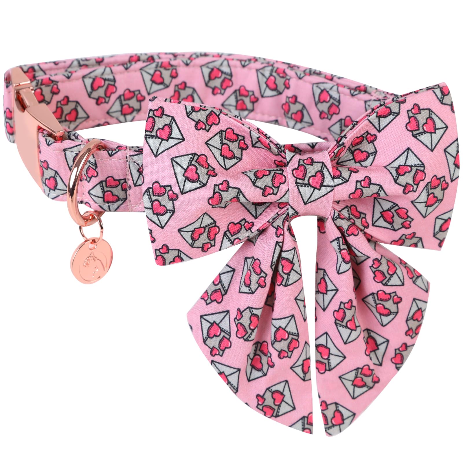 Collier pour chien motif cœur rose DOGWONG avec nœud Saolor idéal pour les photos de Saint-Valentin