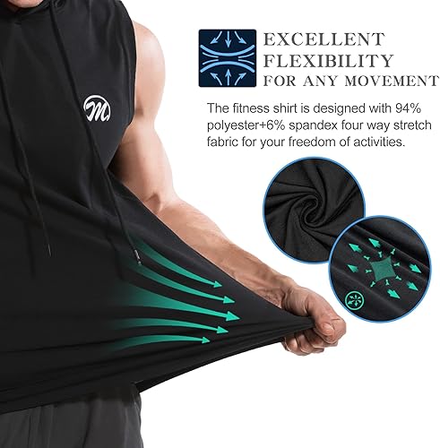 Vista 4 de MEETYOO Camisetas sin mangas con capucha de entrenamiento para hombre, camisetas sin mangas con capucha de secado rápido para culturismo, gimnasio