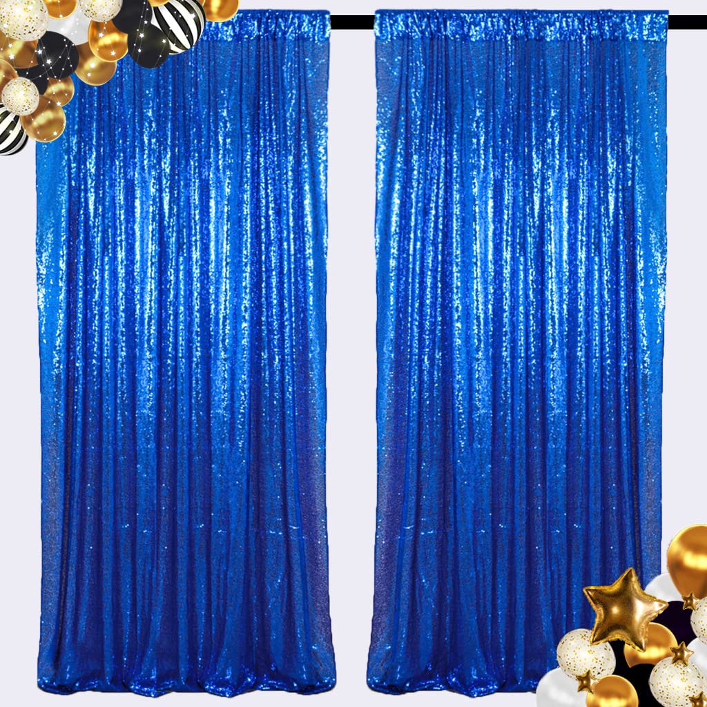 ShiDianYi Sequin Backdrop Royal Blue 2 Panels 4FTx10FT Curtains for Photograph Sequin Photo Backdrops for Birthday Sparkle Wedding Curtain Glitter