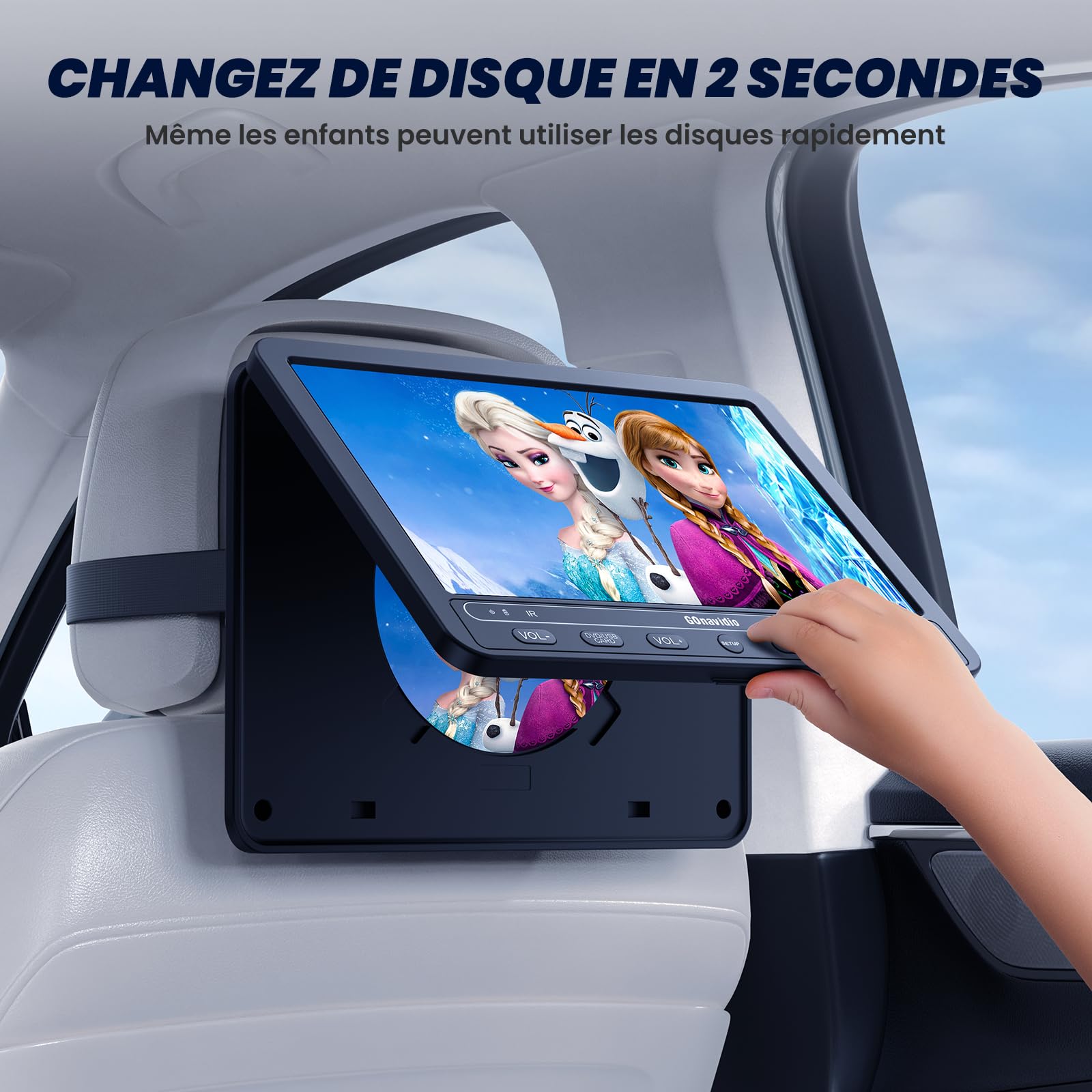 GOnavidio 10,1" Lecteur DVD Voiture 2 Ecrans pour Enfant avec 2 Casques, Région Libre,ecrans Voiture Enfant de 5 Heures pour Voyage,Prise en Charge USB/SD(Un Lecteur et Un Moniteur)
