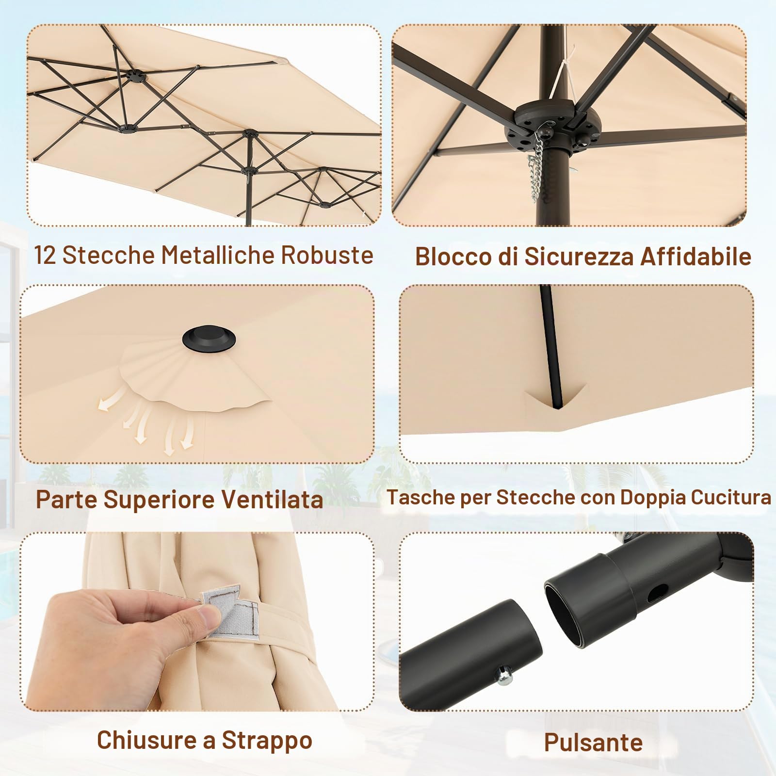 KOMFOTTEU Ombrellone da Giardino Doppio 396x201cm, Ombrellone Rettangolare con Manovella e Base, Ombrellone da Balcone Grande Impermeabile, Ombrellone da Patio per Piscina, Terrazzo, Cortile