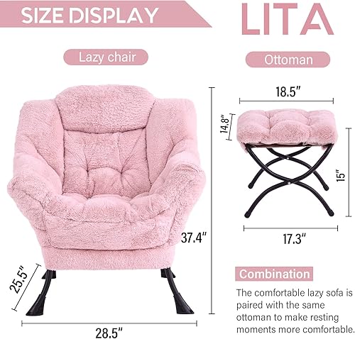 Miniatura 49 de Lita Silla relajada con otomana, tapizado ornamental, moderno de ocio, contemporáneo para lectura con reposabrazos, un bolsillo lateral para sala de