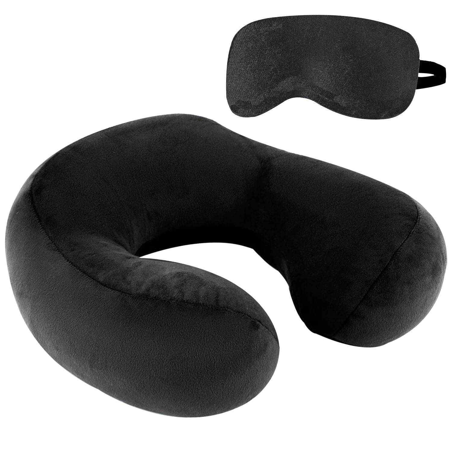 TrajectoryTravel Neck Pillow with Sleeping Eye Mask Combo for Travel in Flight car Train Airplane for Sleeping and Orthopedic Cervical Pain for Men and Women Black