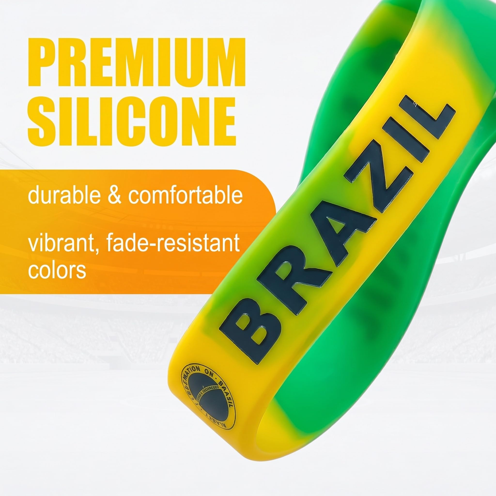 Lot de 6 Bracelets Silicone Drapeau Brésil | Accessoires Supporters Football | Fan Sportifestif | Unisexe Enfants Adultes | Anti-Transpiration Résistant