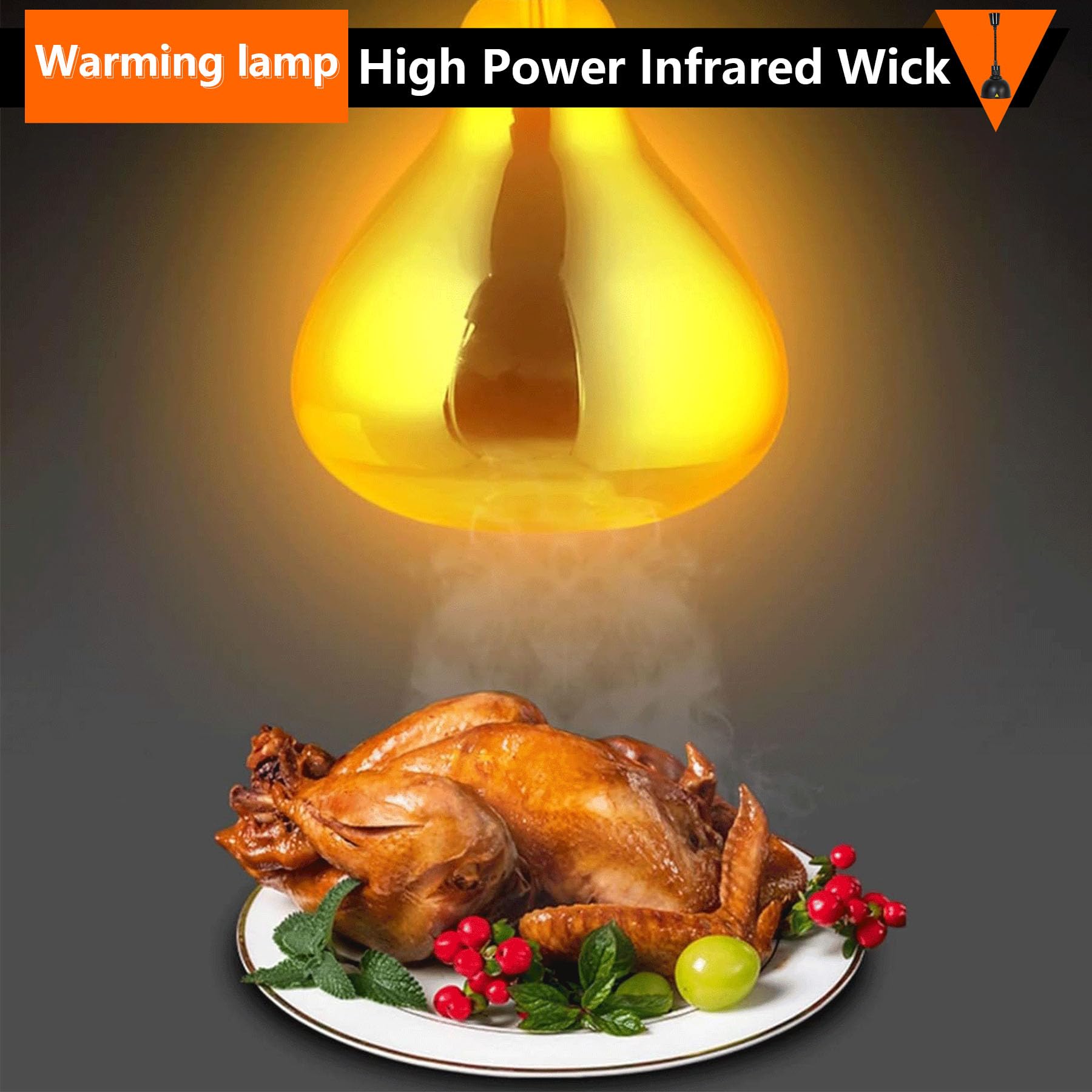 Lampe Chauffante de Cuisine Professionnelle, 250W Lampe Chauffe Plat Buffet Suspendue, Lampe de Chauffante Commercial pour Hôtels, Buffets et Pizza, Hauteur Réglable 60-180cm
