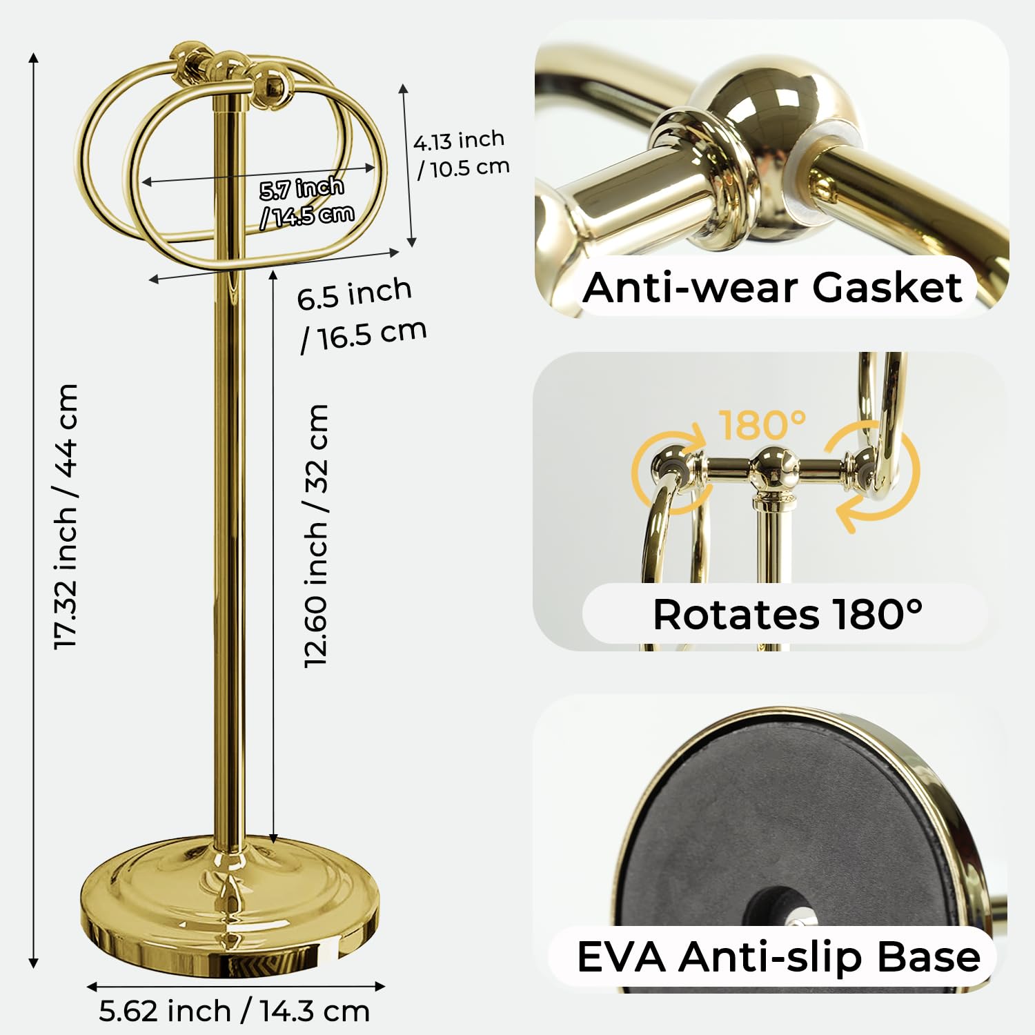 Toallero de Barra Portatoallas de Acero Inoxidable Base Antideslizante de 16 Pulgadas con Anillos Ovalados Dobles para Baño y Cocina