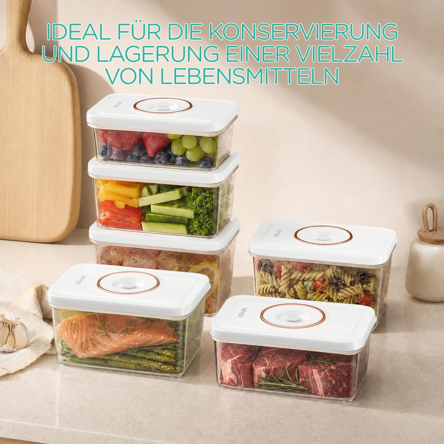 VOYOR Vakuum-Lebensmittelbehälter 3er Set S/M/L,Vakuumgerät nicht enthalten