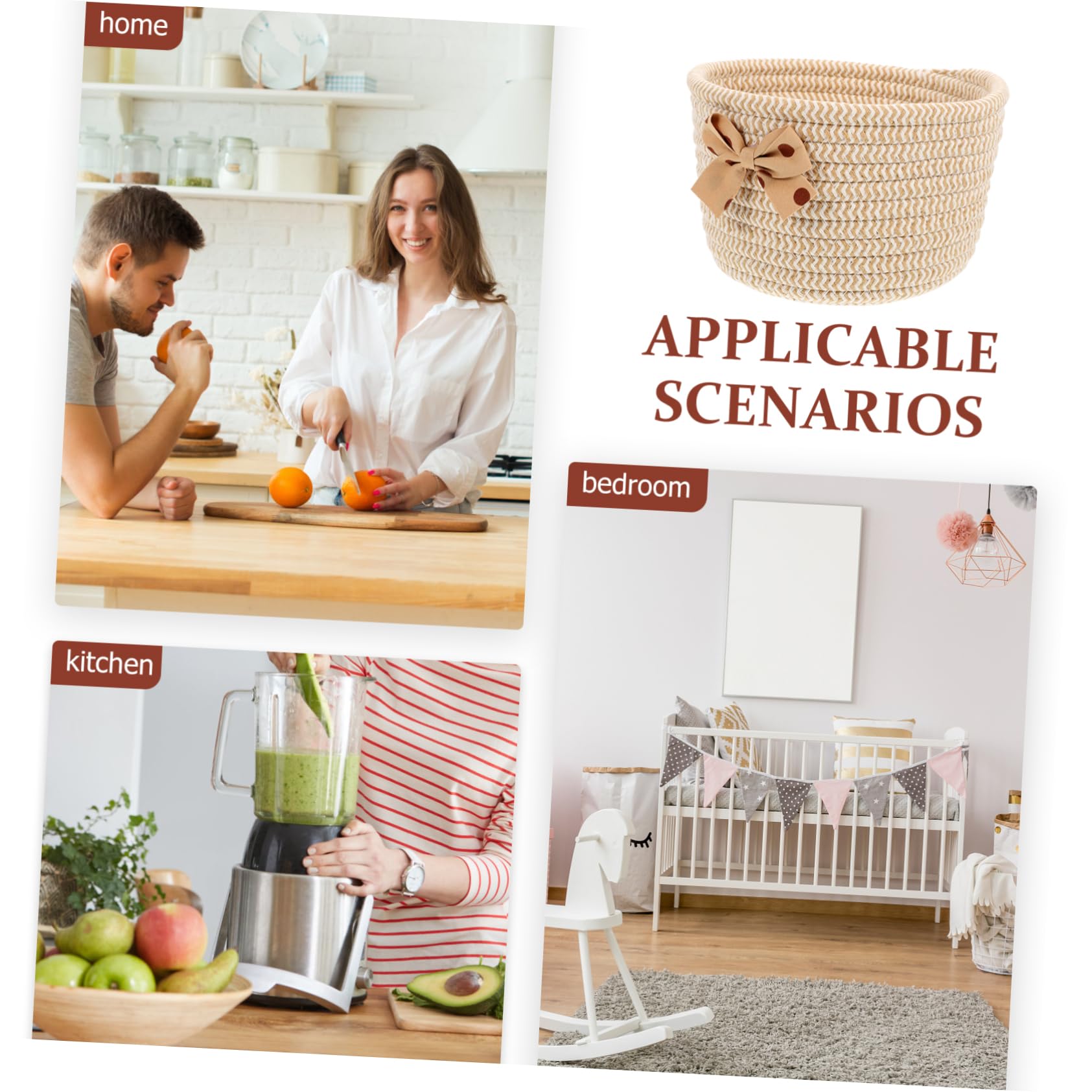 Zerodeko 3pezzi Cesto Organizzatore Da Scrivania Cordoncino Intrecciato Con Fiocco Portaoggetti Versatile Per Ufficio e Casa Per Snack Cosmetici e Giocattoli Dei