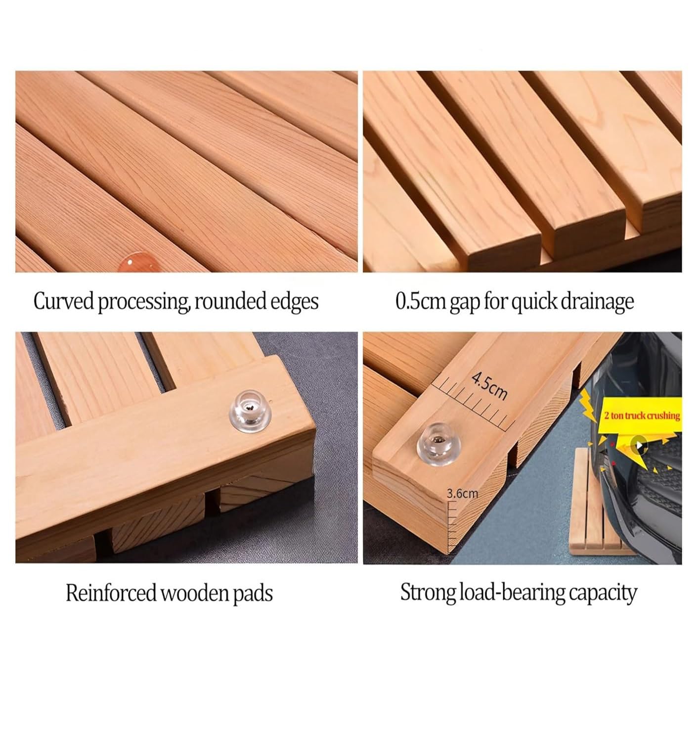 Pedana Doccia Legno，Pedana Doccia in bambù, Tappetino Antiscivolo for la Vasca e la Sauna, Interno e Esterno, Naturale，pedana Legno Doccia，Tappetino Doccia in bambù(W60xL60cm/W24xL24in)
