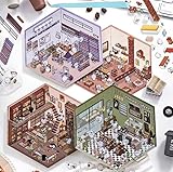 AiMQnLe DIY 3D House Stickers - 4 Sets 4 Theme - Bookstore, Restaurant, Supermarket, Coffee Shop, 3D Miniature Scene Stickers，Cute Cartoon Sticky Pack, Fun Gifts for Adult Kids Relief Stress (Set A)
